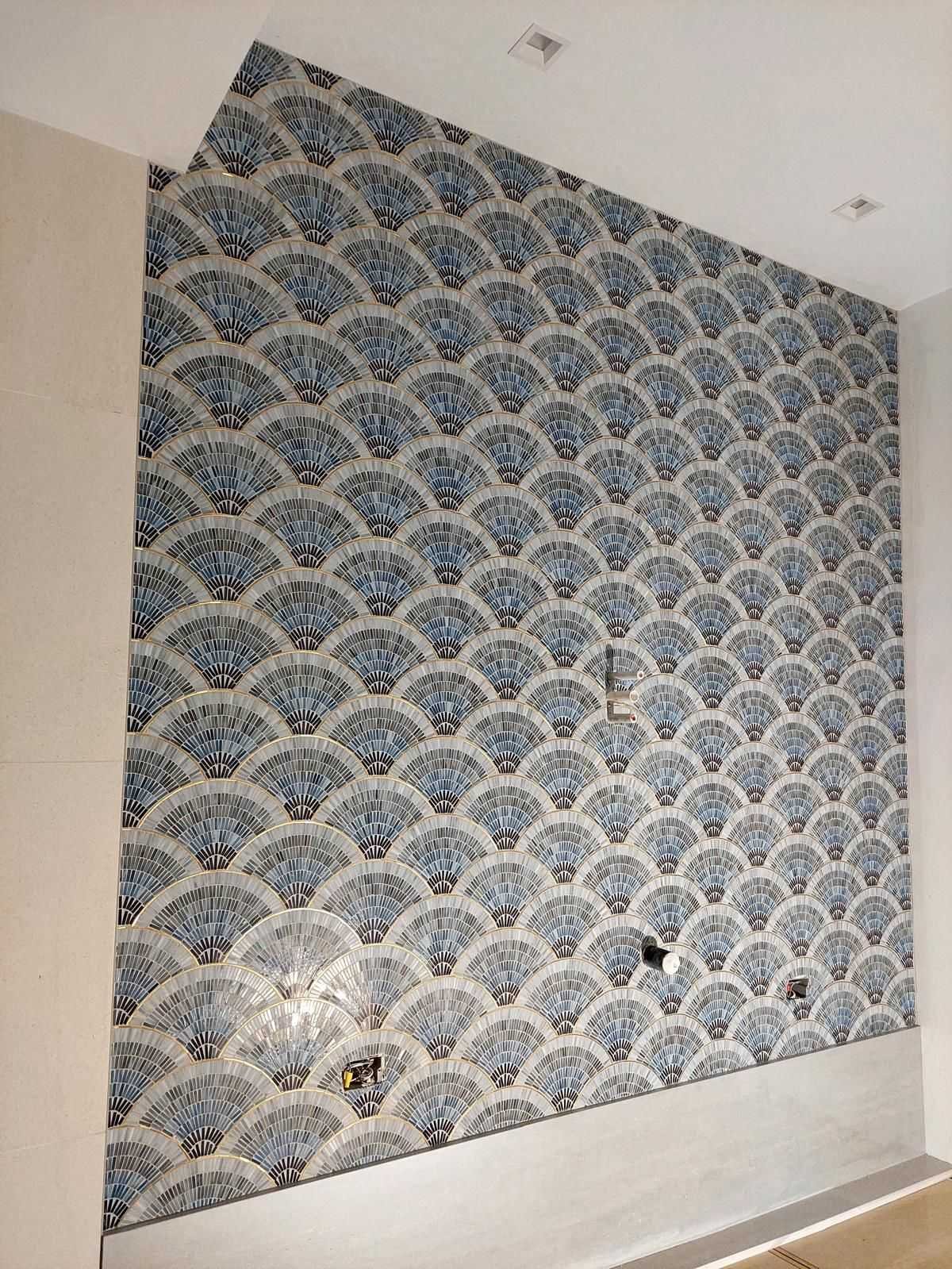 Scalloped mosaic tile feature wall
